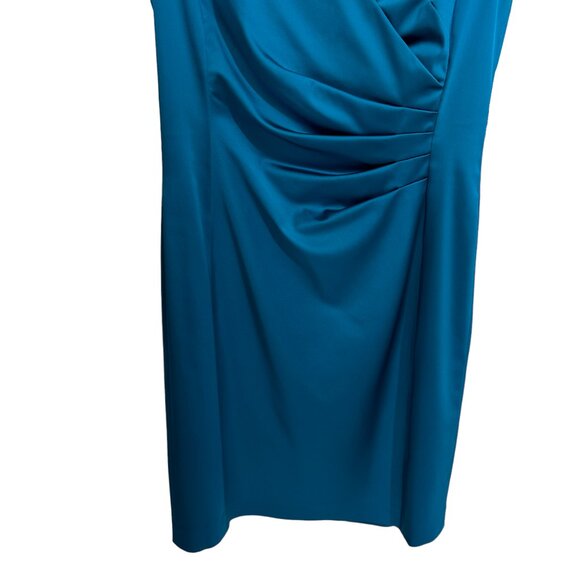 Lauren Ralph Lauren Teal Blue Satin V Neck Cocktail Party Dress Sleeveless Sz 10 - Picture 3 of 8